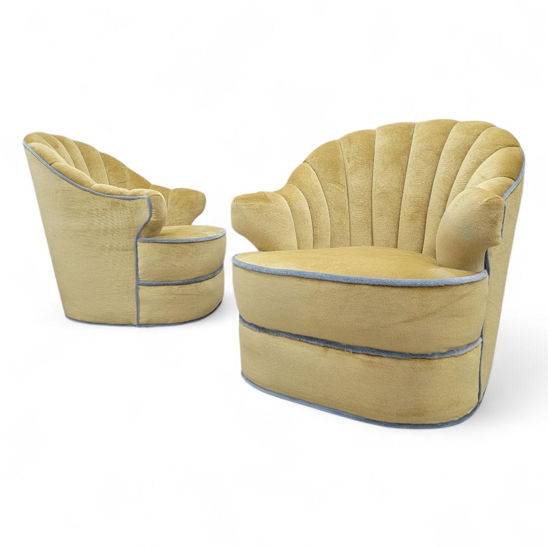 20th Century Art Deco Swivel Lounge Chairs Newly Upholstered in Mohair - Pair For Sale