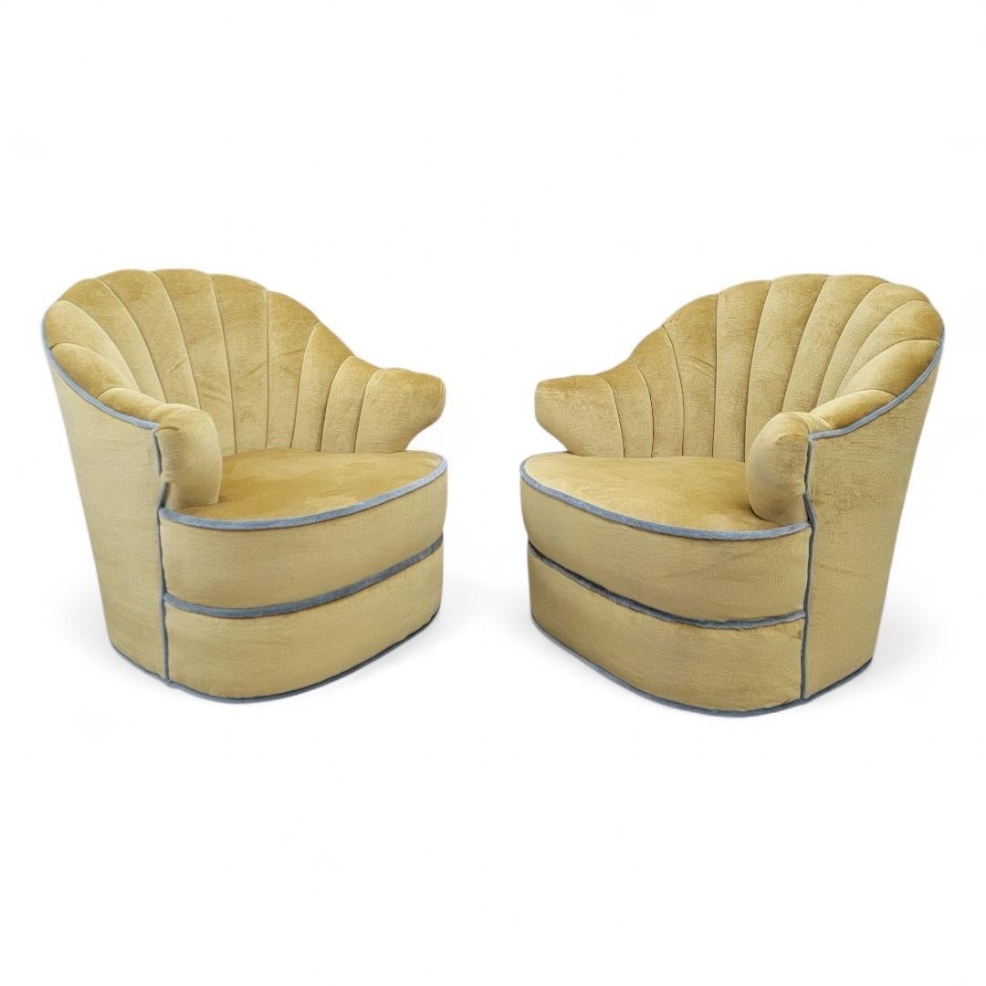 Art Deco Swivel Lounge Chairs Newly Upholstered in Mohair - Pair For Sale 1