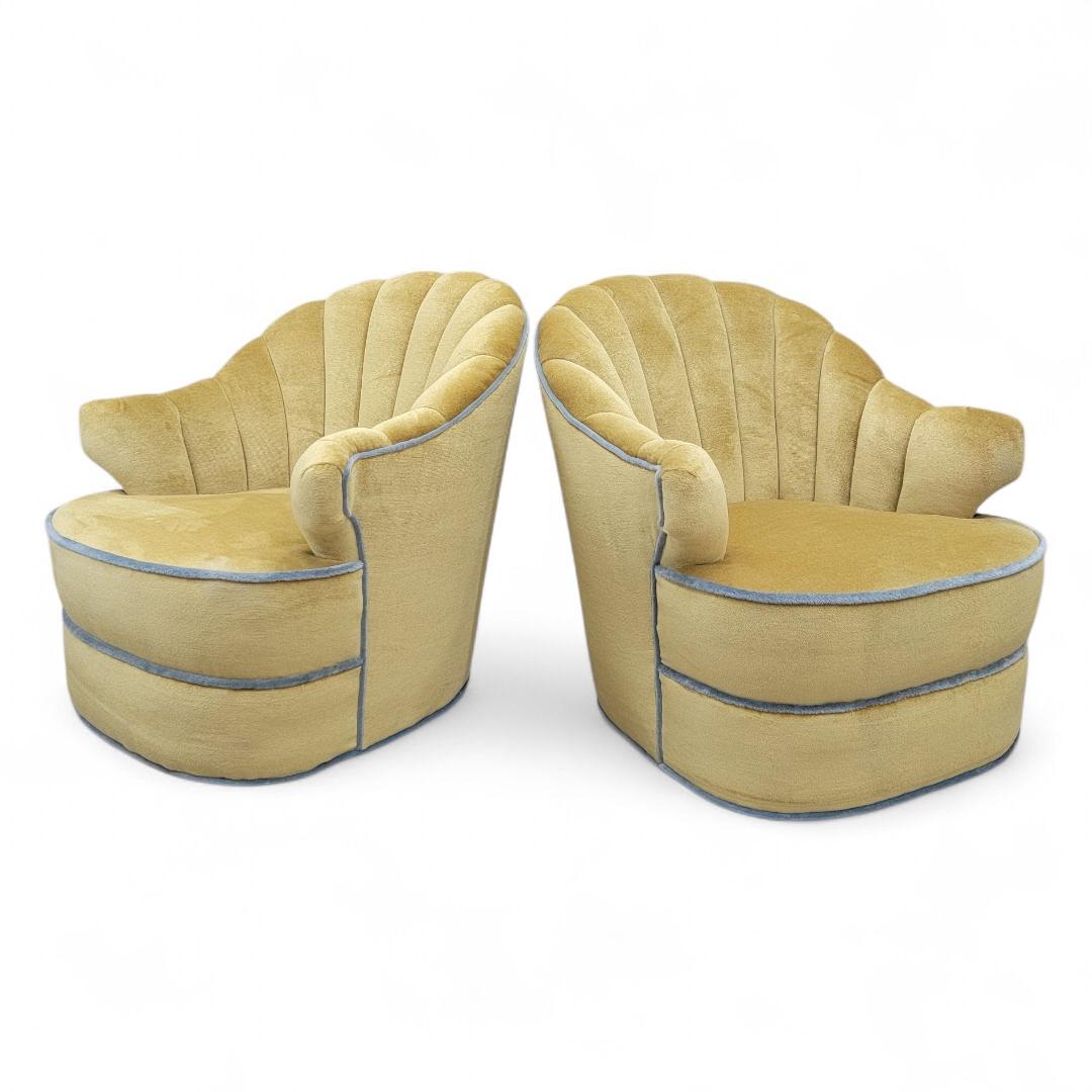 Art Deco Swivel Lounge Chairs Newly Upholstered in Mohair - Pair For Sale 2