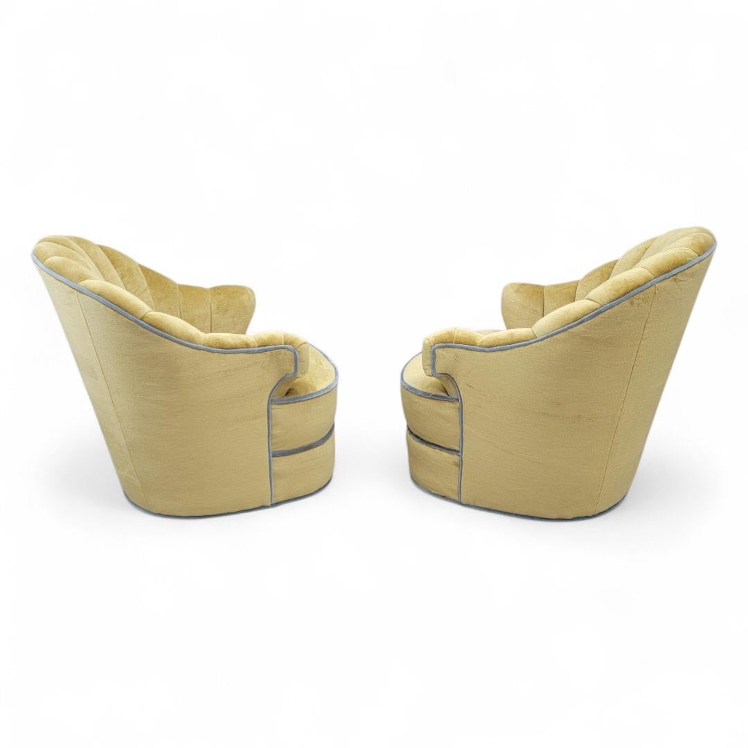 Art Deco Swivel Lounge Chairs Newly Upholstered in Mohair - Pair For Sale 4
