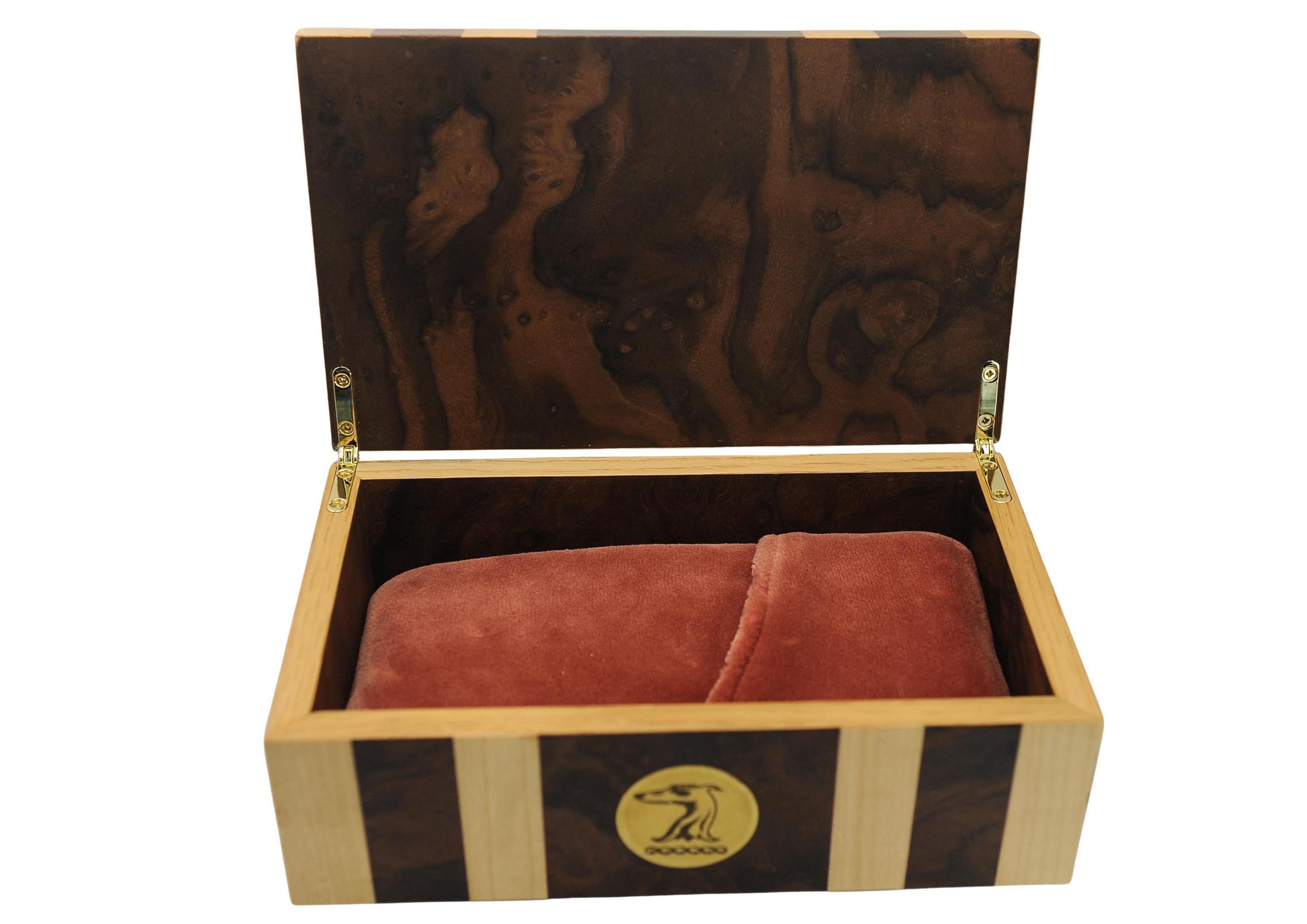 Scatola per sigari Art Deco in sicomoro e radica di noce con custodia per sigari in pelle in vendita 5