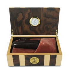 Art Deco Sycamore and Burr Walnut Cigar Exchange Box With Leather Cigar Case