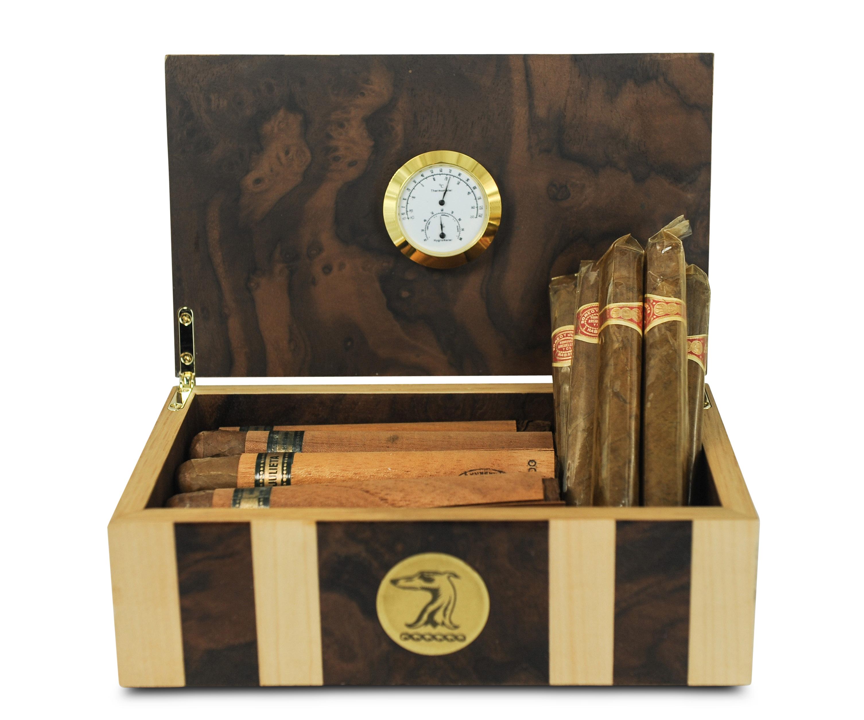 Scatola per sigari Art Deco in sicomoro e radica di noce con custodia per sigari in pelle in vendita 8