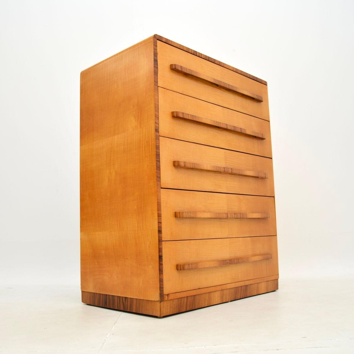 British Art Deco Sycamore and Walnut Chest of Drawers