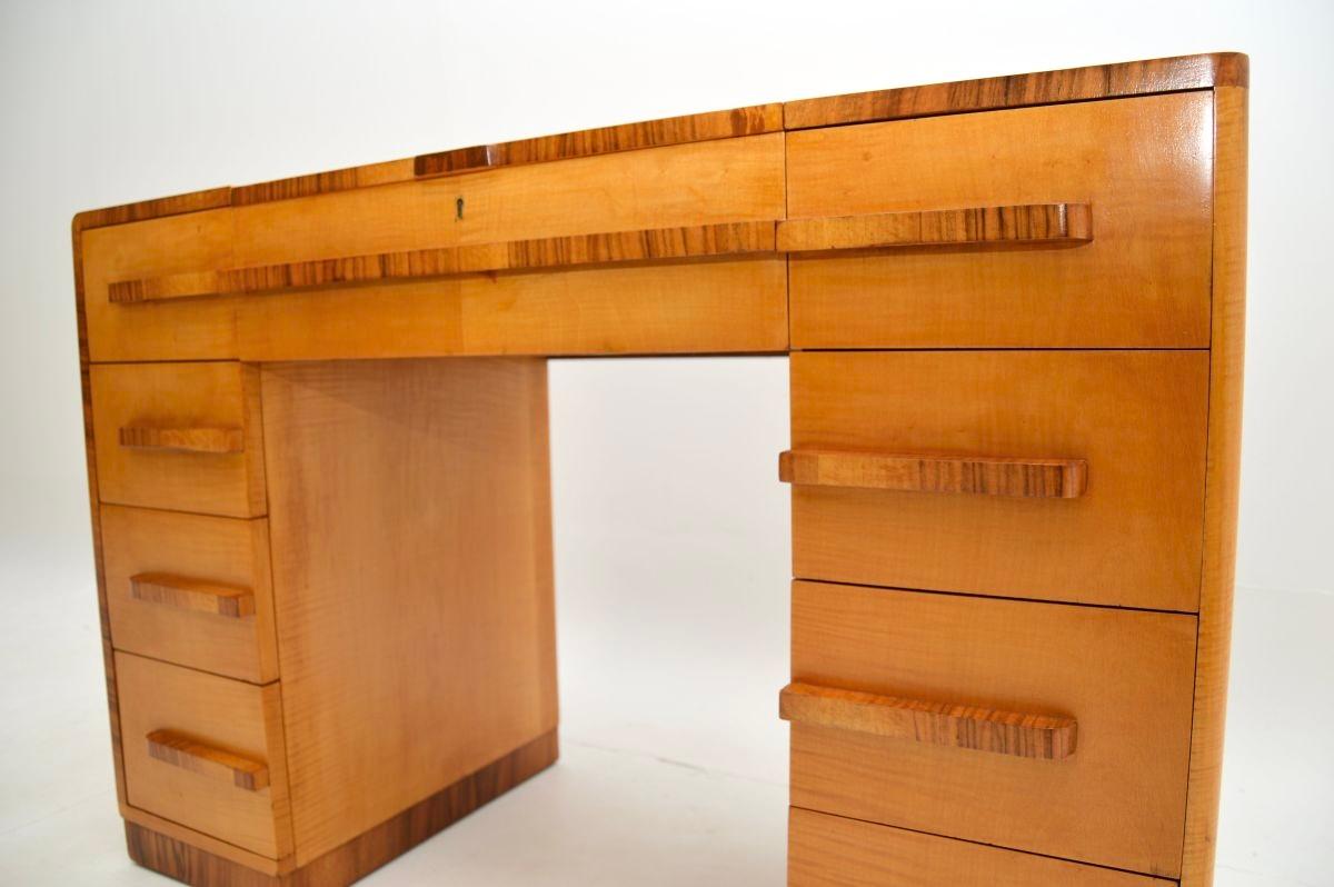 Art Deco Sycamore and Walnut Dressing Table with Stool 4