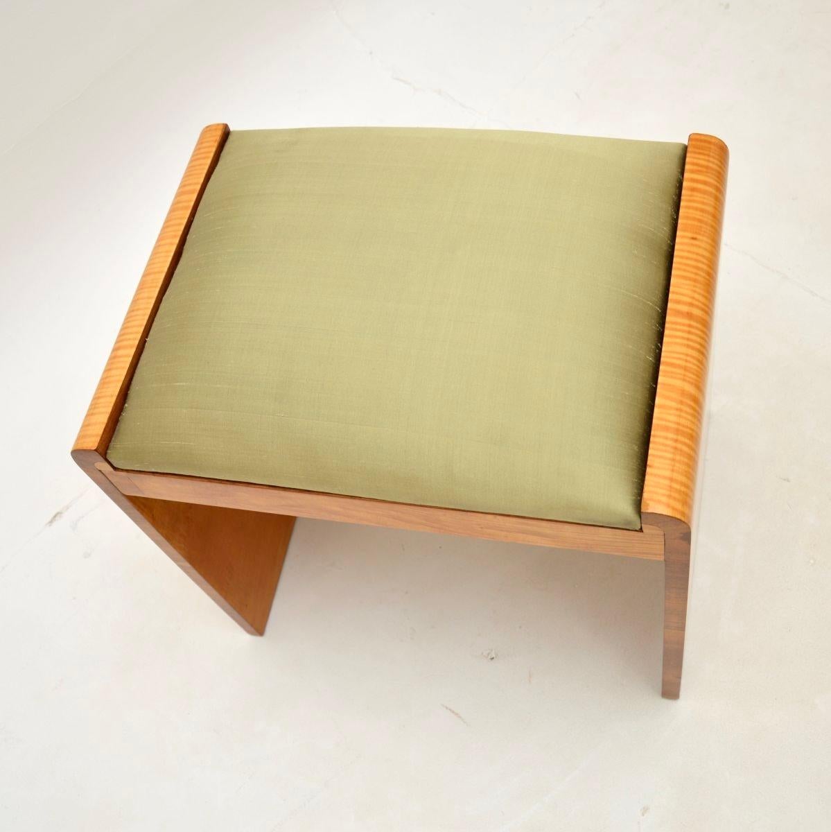 Art Deco Sycamore and Walnut Dressing Table with Stool 7