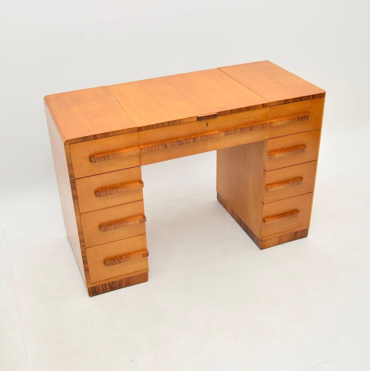 British Art Deco Sycamore and Walnut Dressing Table with Stool