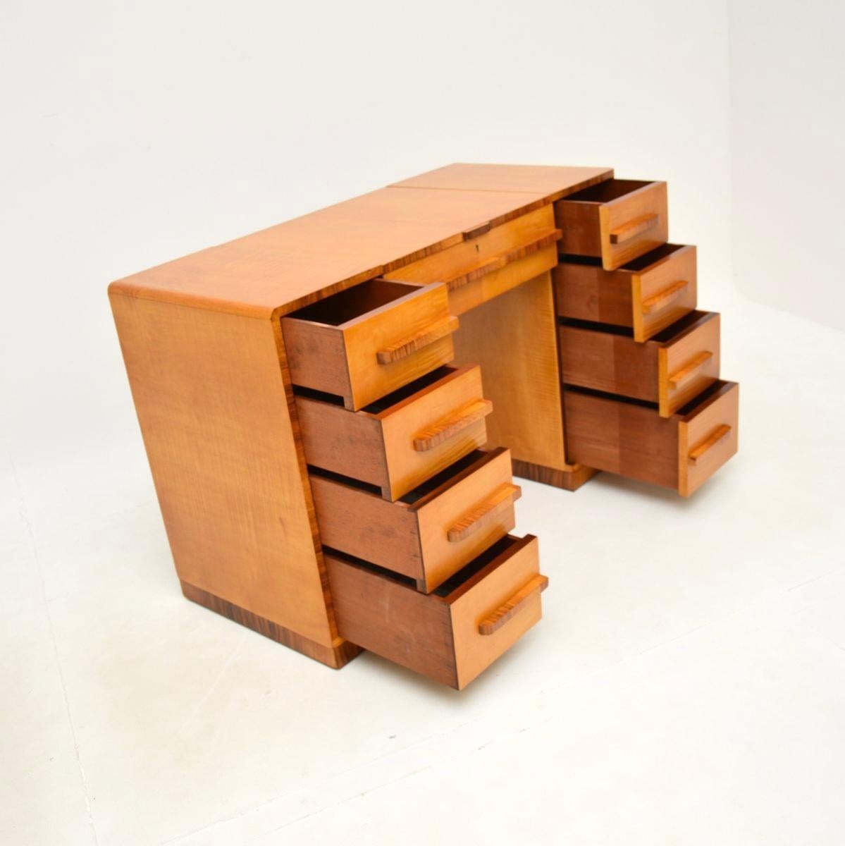 Silk Art Deco Sycamore and Walnut Dressing Table with Stool