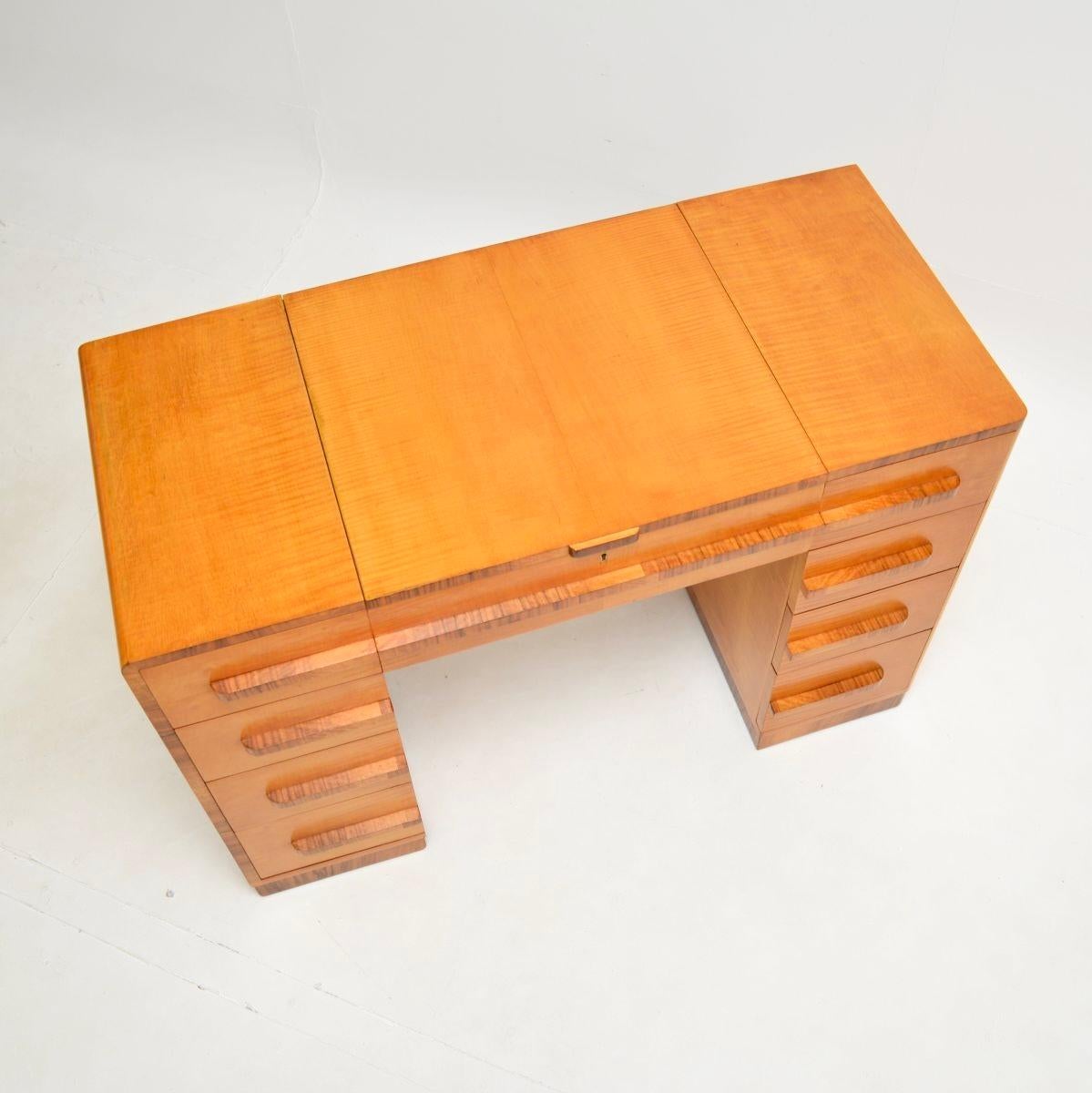 Art Deco Sycamore and Walnut Dressing Table with Stool 1