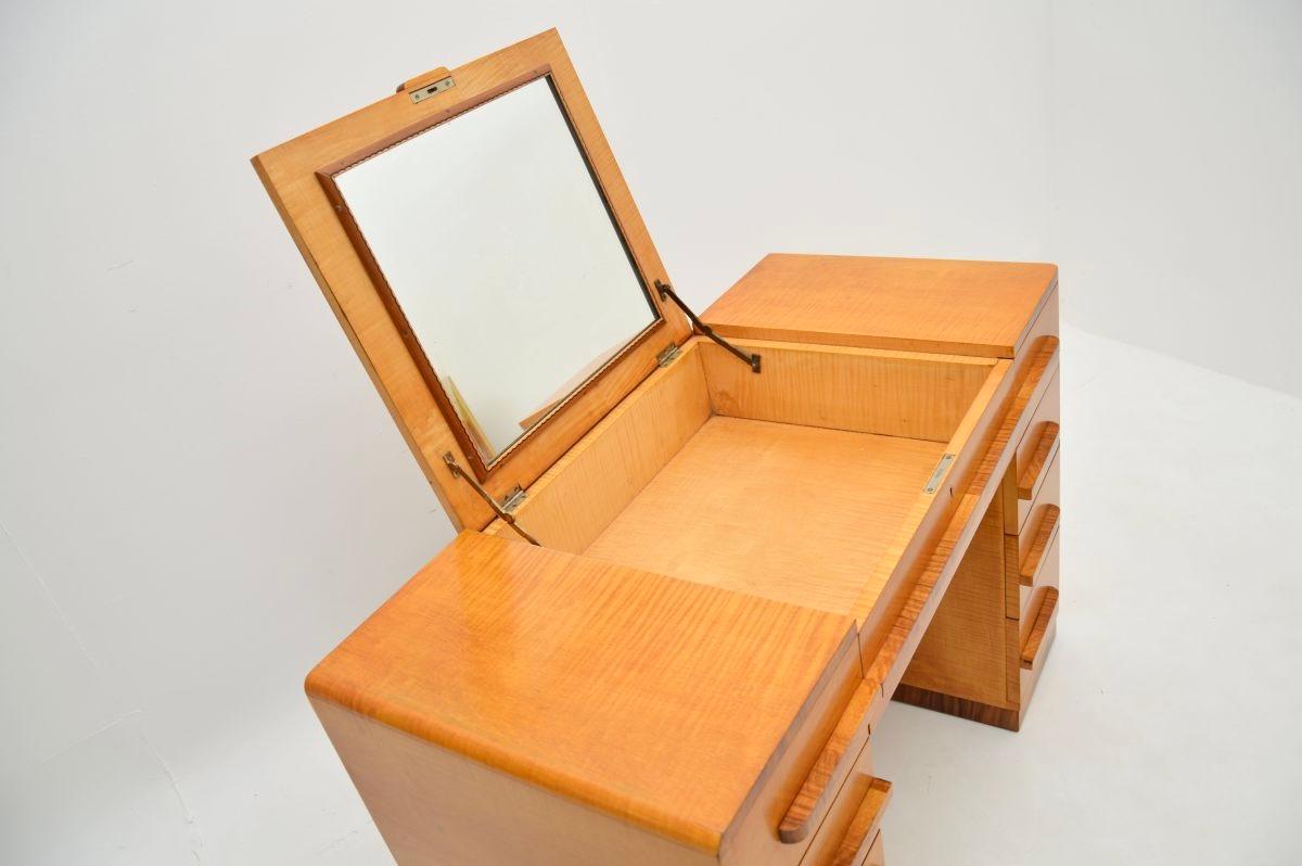 Art Deco Sycamore and Walnut Dressing Table with Stool 2