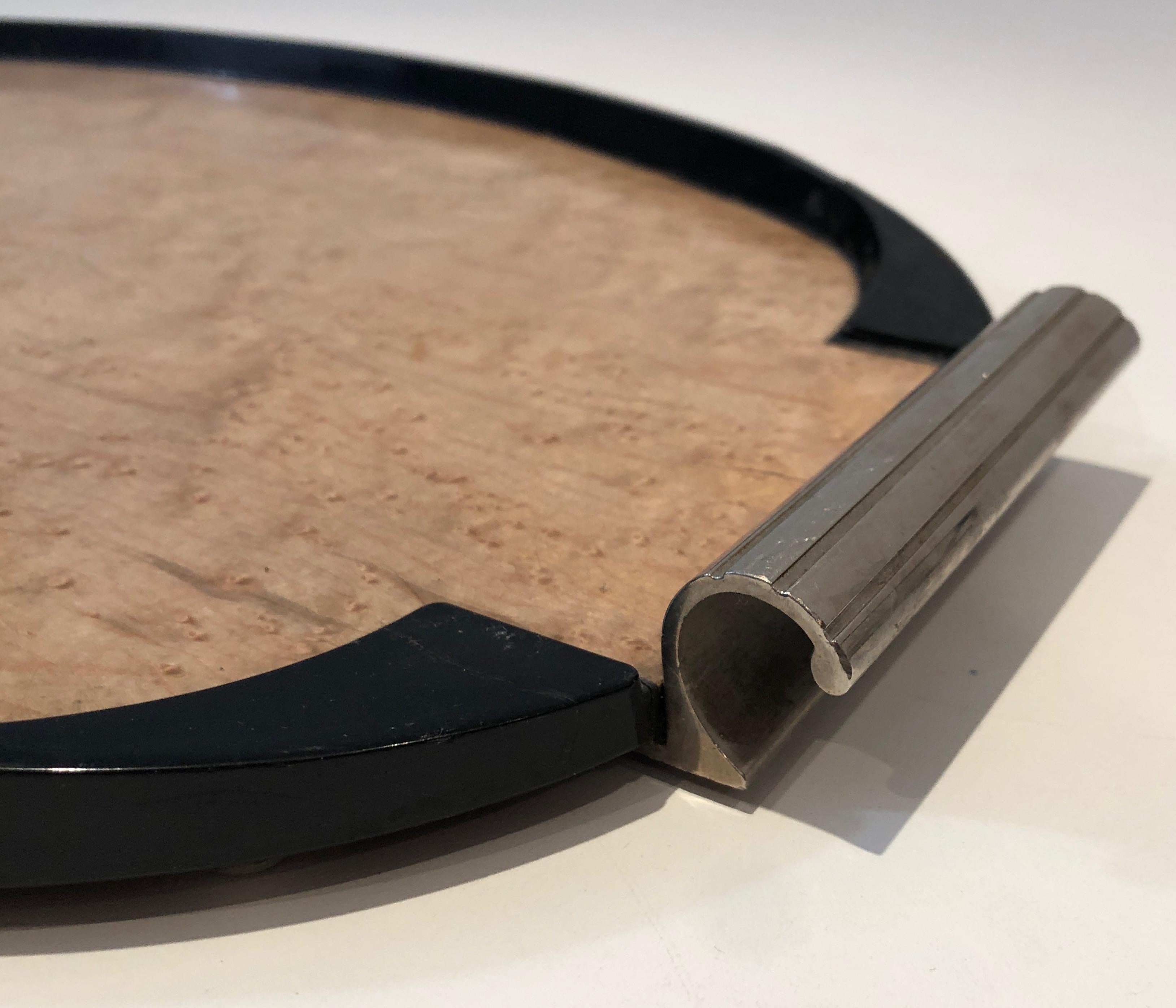 Art-Déco-Tablett aus Bergahornholz, ebonisiertem Holz und Chrom im Angebot 4