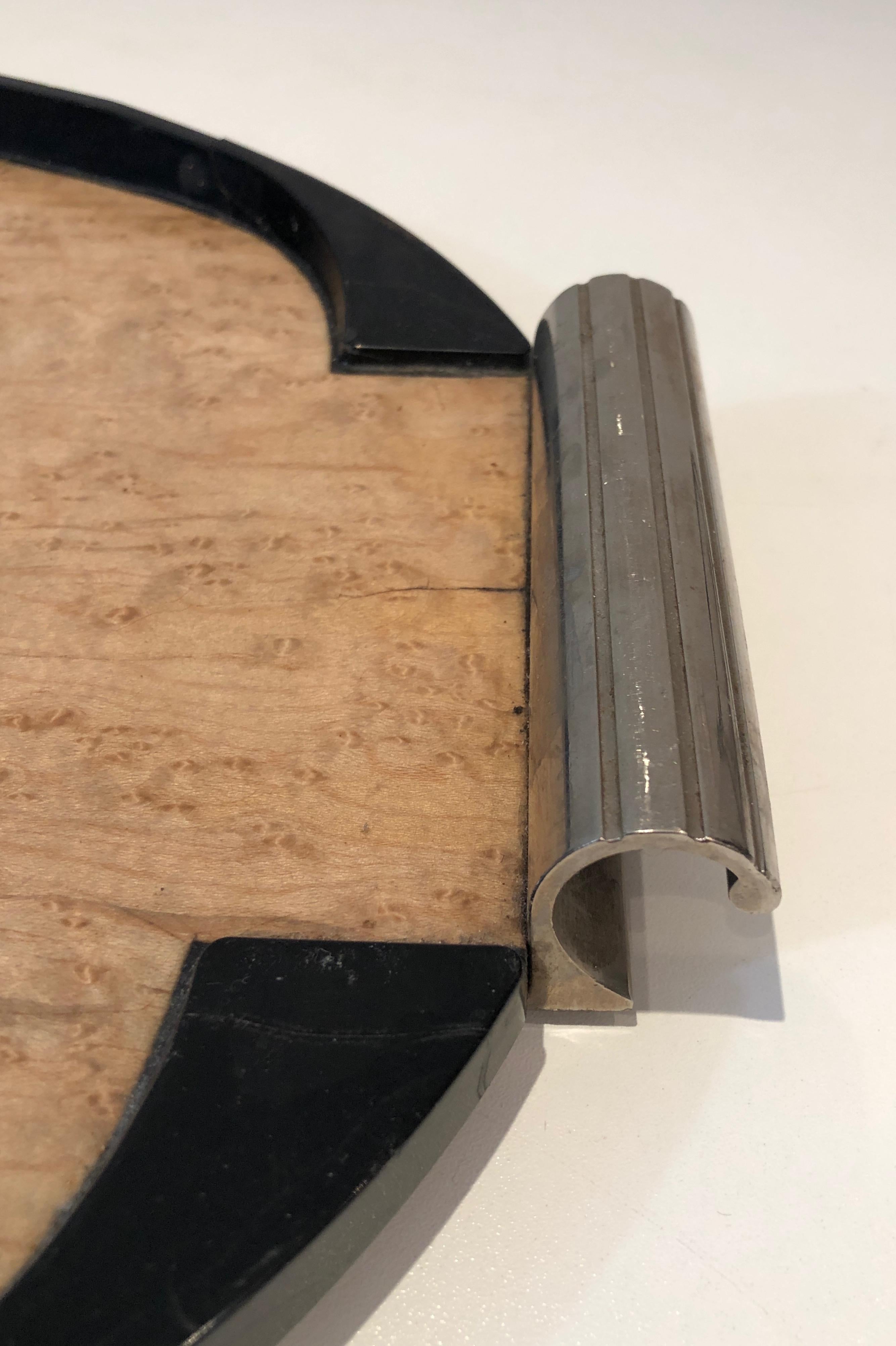 Art-Déco-Tablett aus Bergahornholz, ebonisiertem Holz und Chrom im Angebot 5