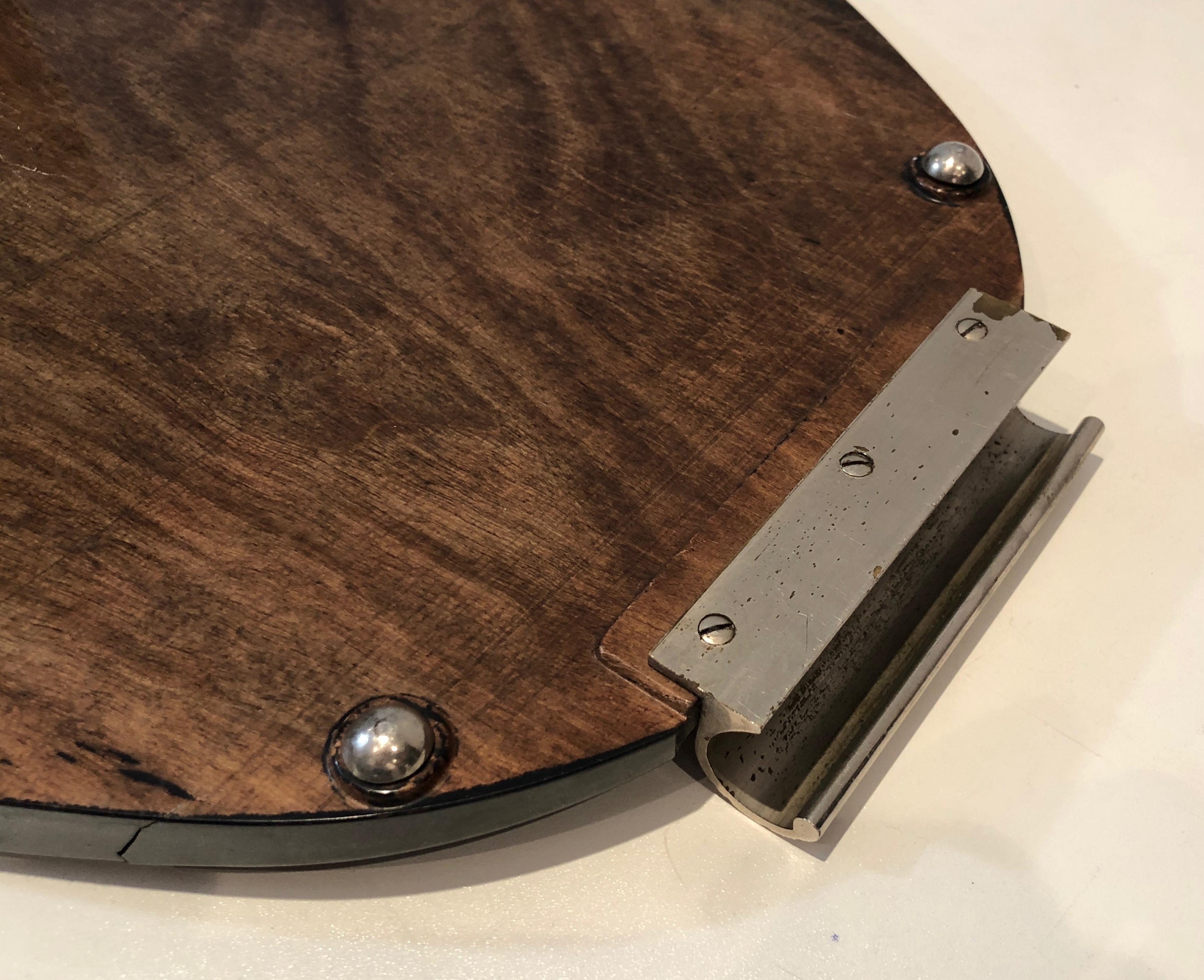 Art-Déco-Tablett aus Bergahornholz, ebonisiertem Holz und Chrom im Angebot 13