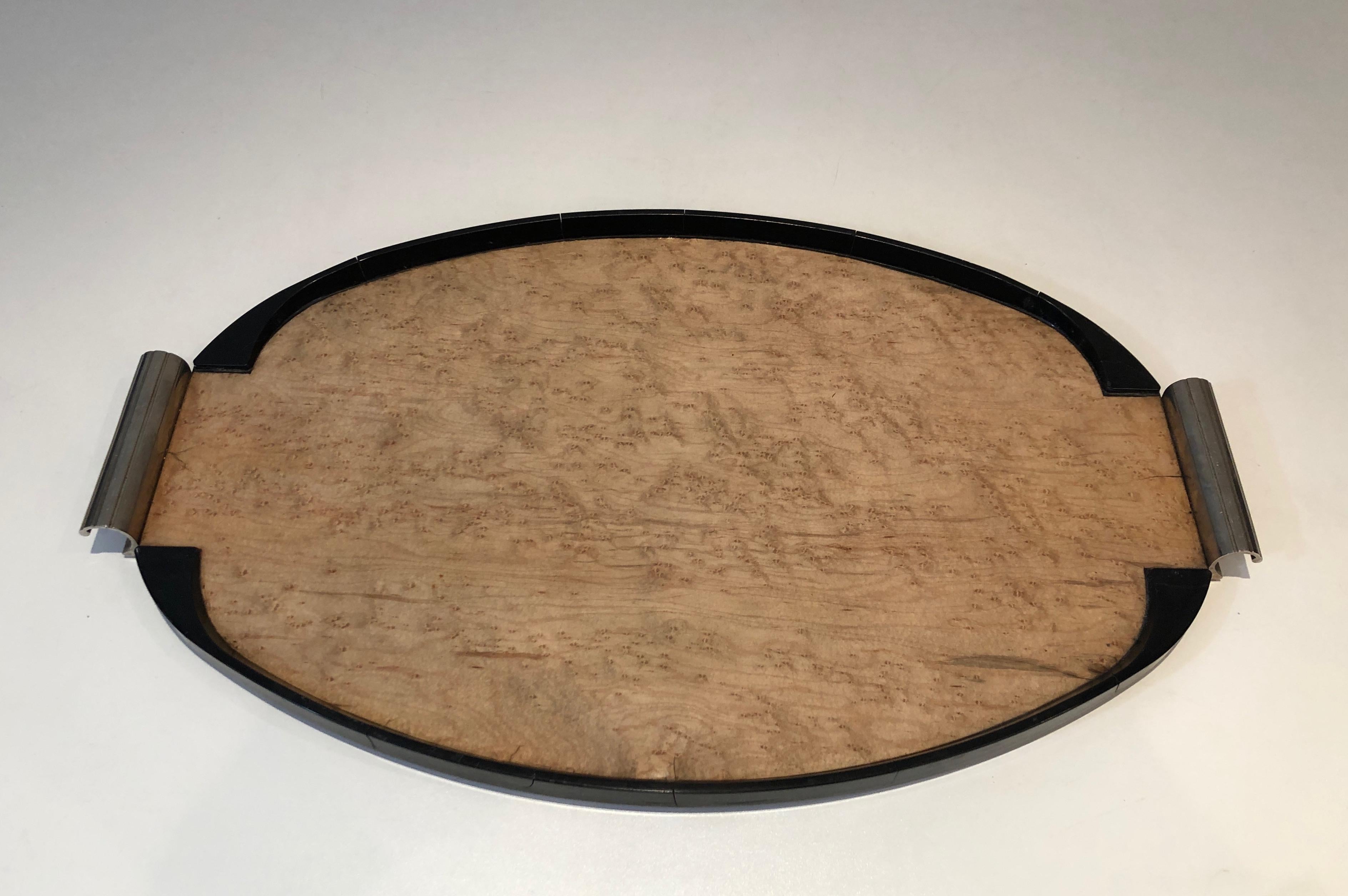 Art-Déco-Tablett aus Bergahornholz, ebonisiertem Holz und Chrom im Angebot 14