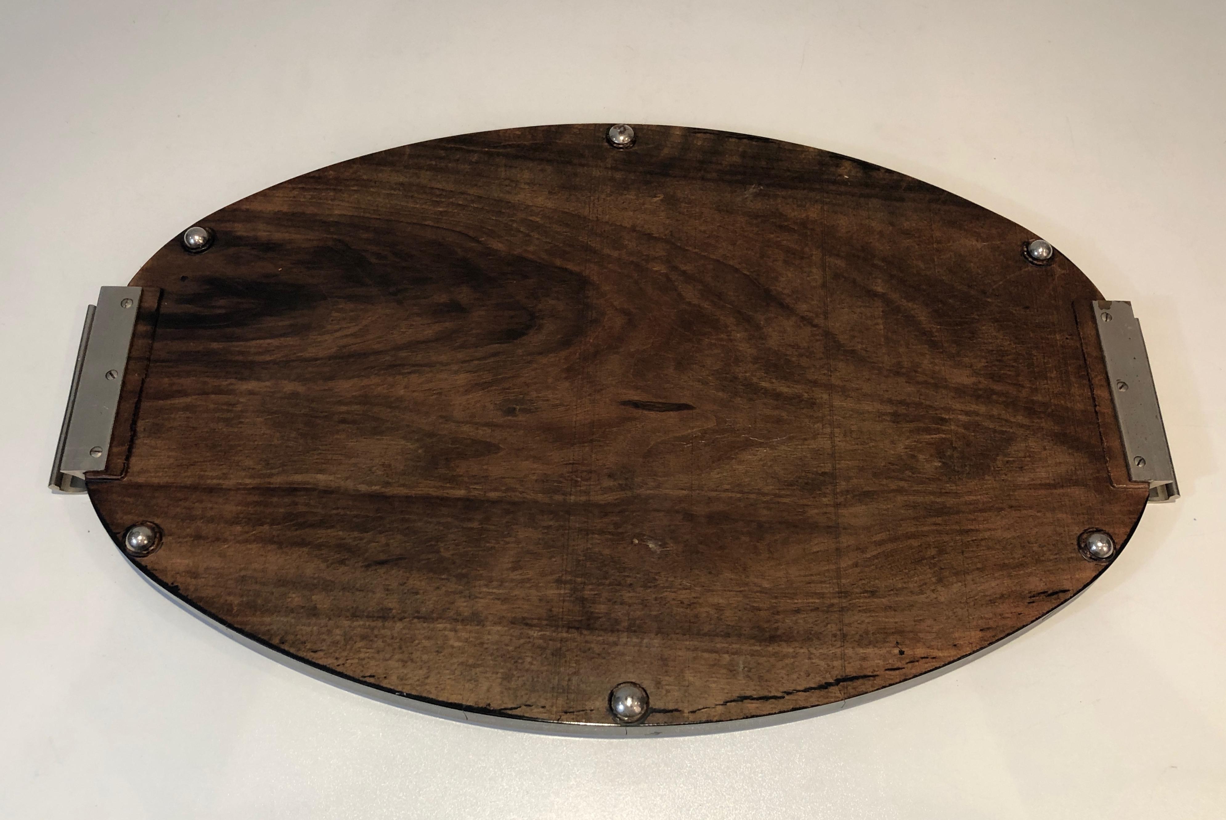 Art-Déco-Tablett aus Bergahornholz, ebonisiertem Holz und Chrom im Angebot 2