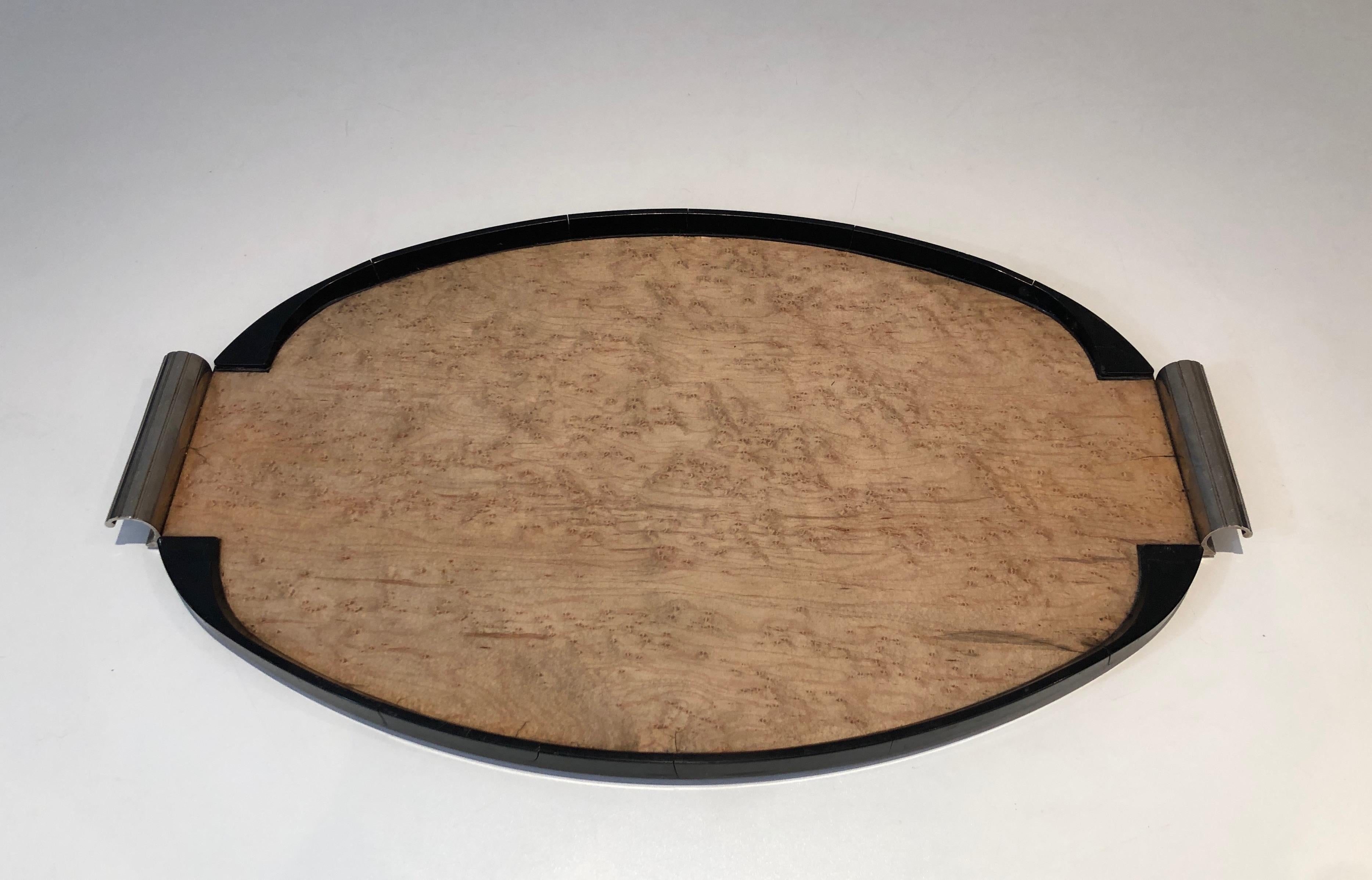 Art-Déco-Tablett aus Bergahornholz, ebonisiertem Holz und Chrom im Angebot 3