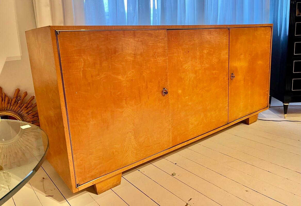 Mid-20th Century Art Deco Sycomore Sideboard With Multiple Drawers Attributed to De Coene-Belgium