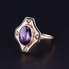 Art Deco Synthetic Purple Sapphire and Enamel Ring of 10k Gold