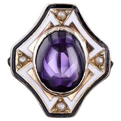 Art Deco Synthetischer Lila Saphir und Emaille Ring aus 10k Gold