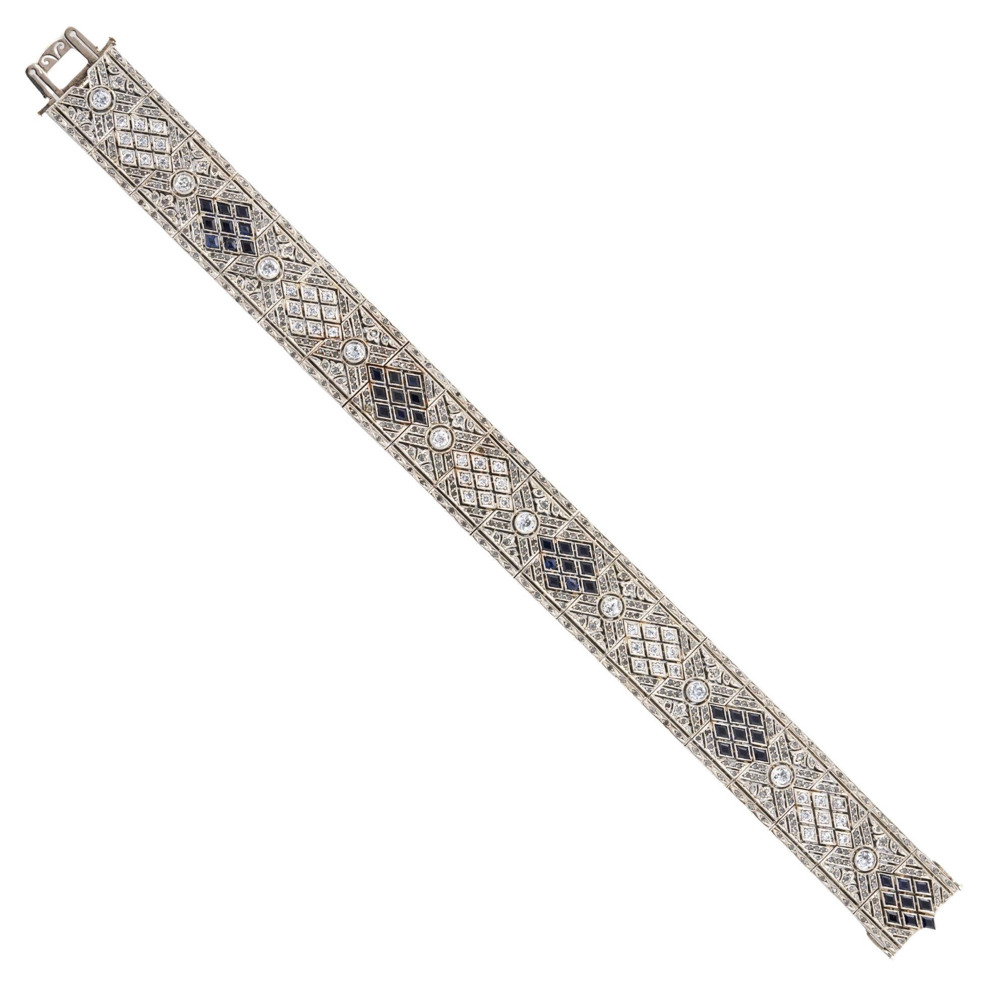 Art Deco Synthetic Sapphire and Diamond Bracelet