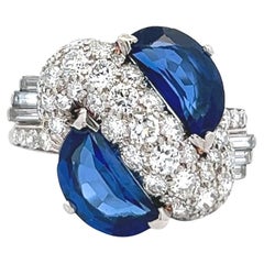Platinring mit synthetischem Saphir und Diamant im Art déco-Stil