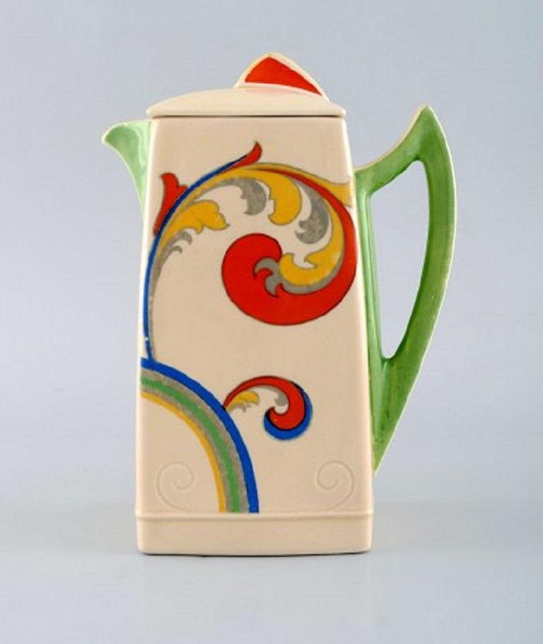 English Art Deco Syren Coffee Pot with Jug in Hand-Porcelain. Royal Doulton, circa 1920s