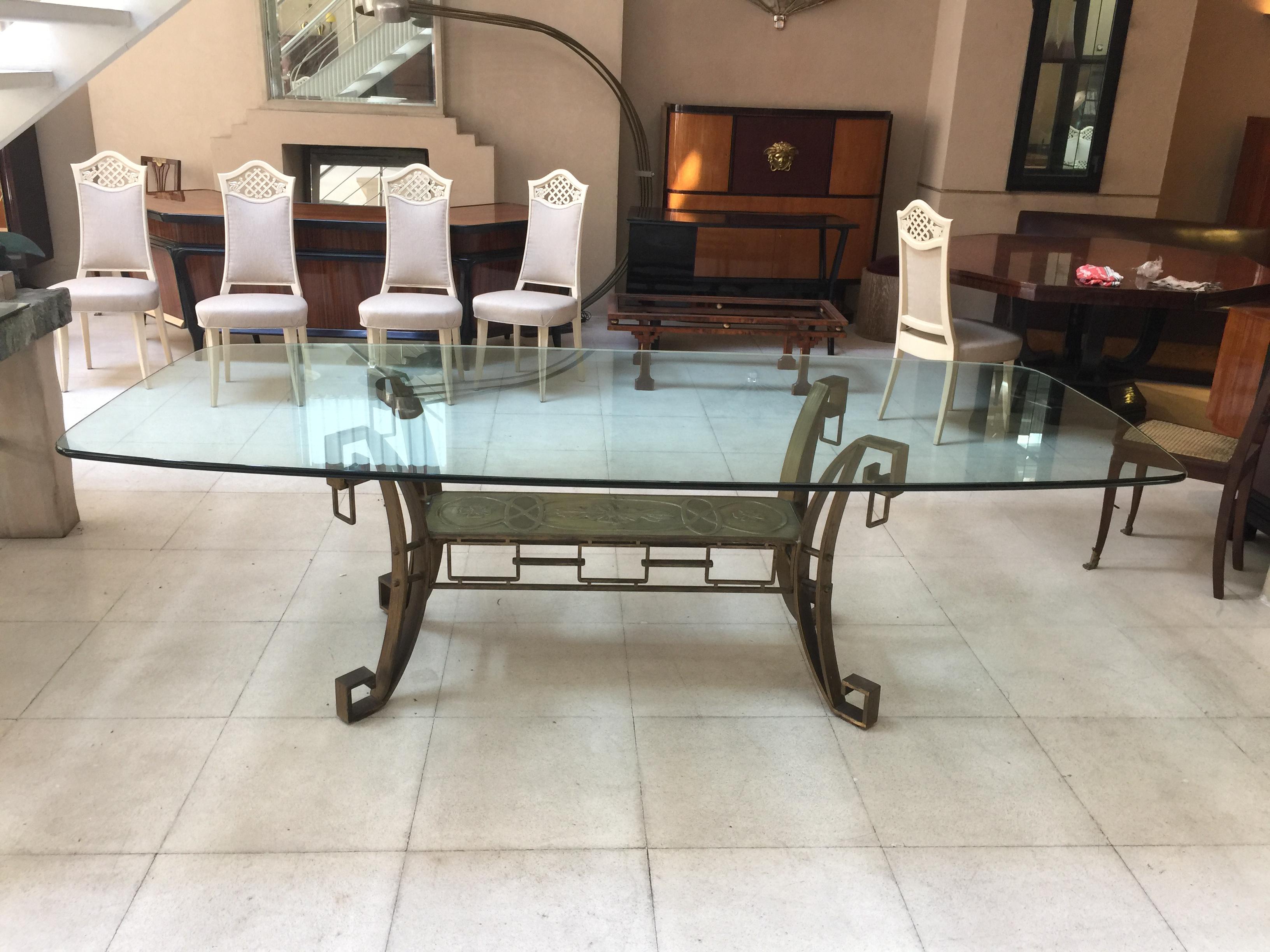 Art Deco Table 1920 in Glass and Bronze '10 People', France For Sale 5