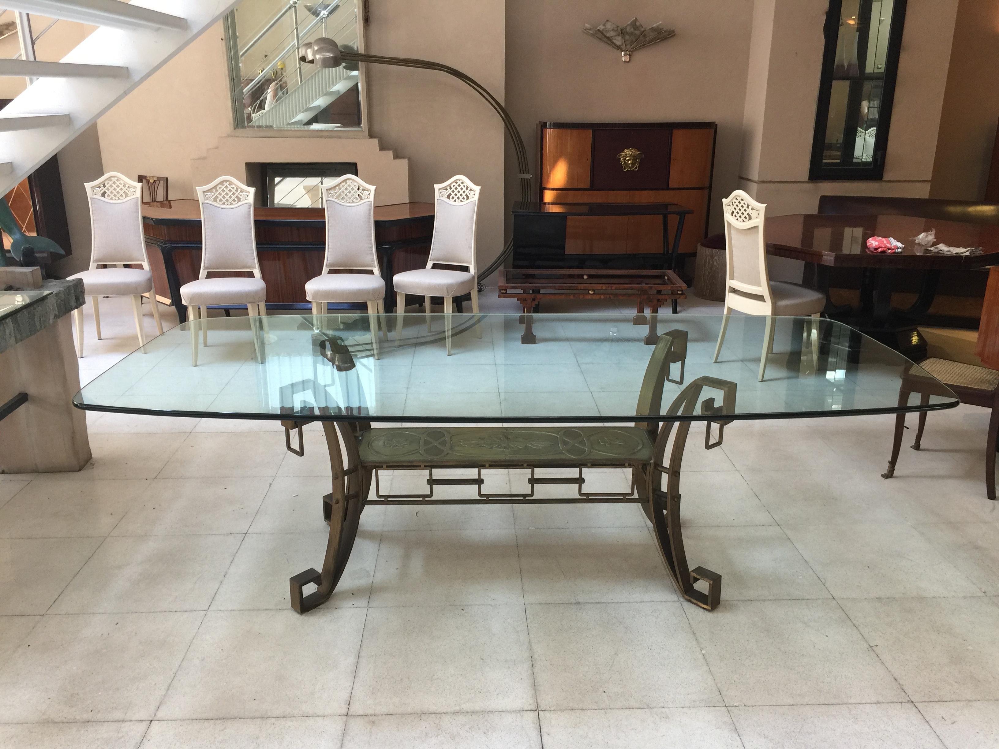 Art Deco Table 1920 in Glass and Bronze '10 People', France For Sale 3