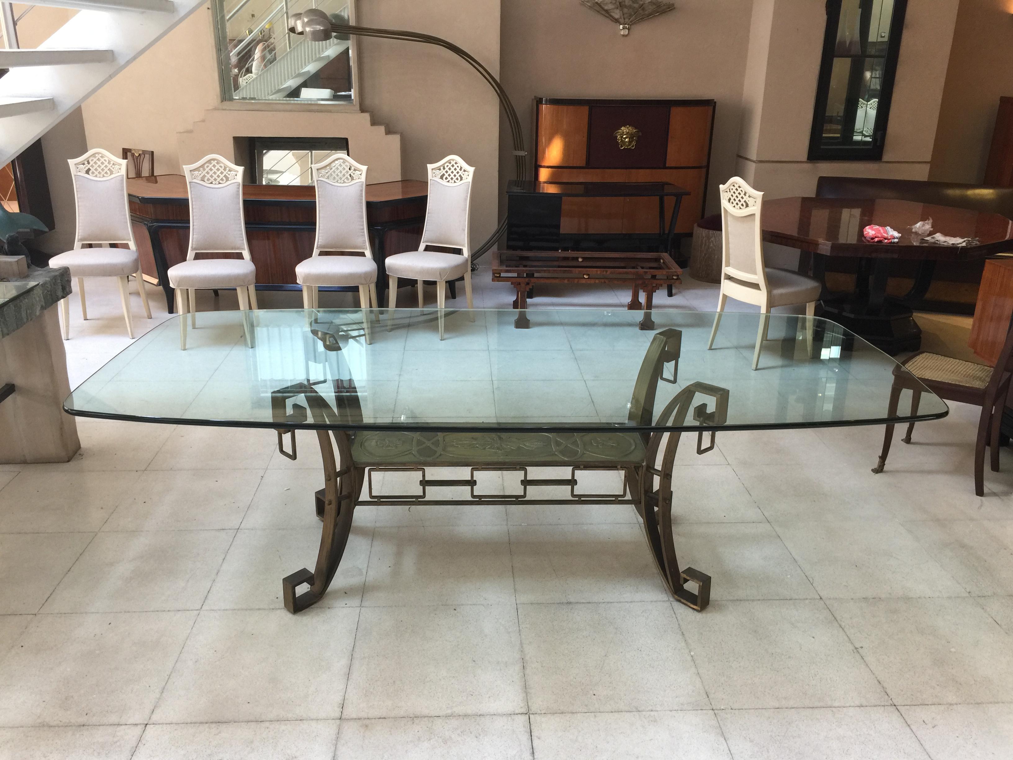 Art Deco Table 1920 in Glass and Bronze '10 People', France For Sale 4