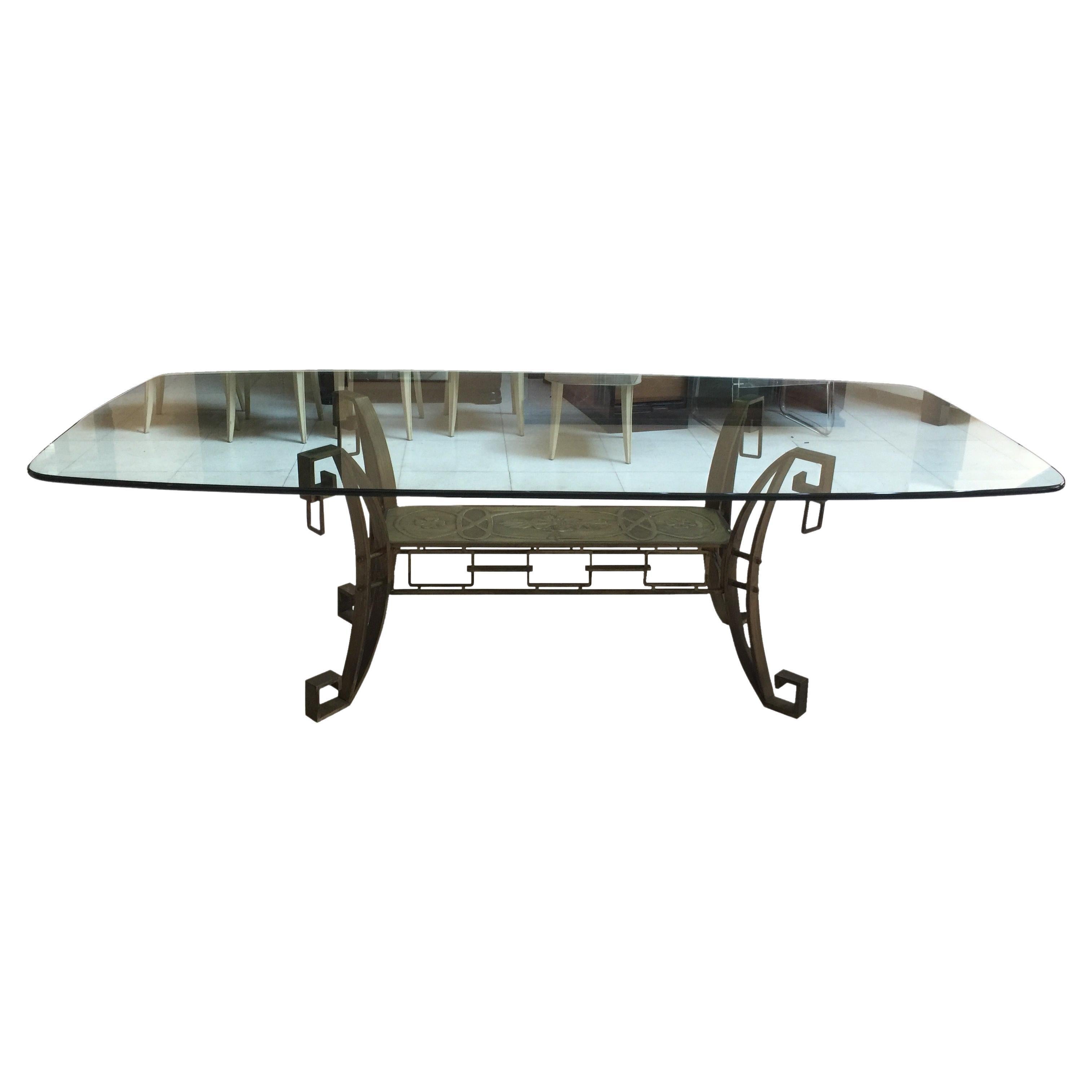 Art Deco Table 1920 in Glass and Bronze '10 People', France For Sale