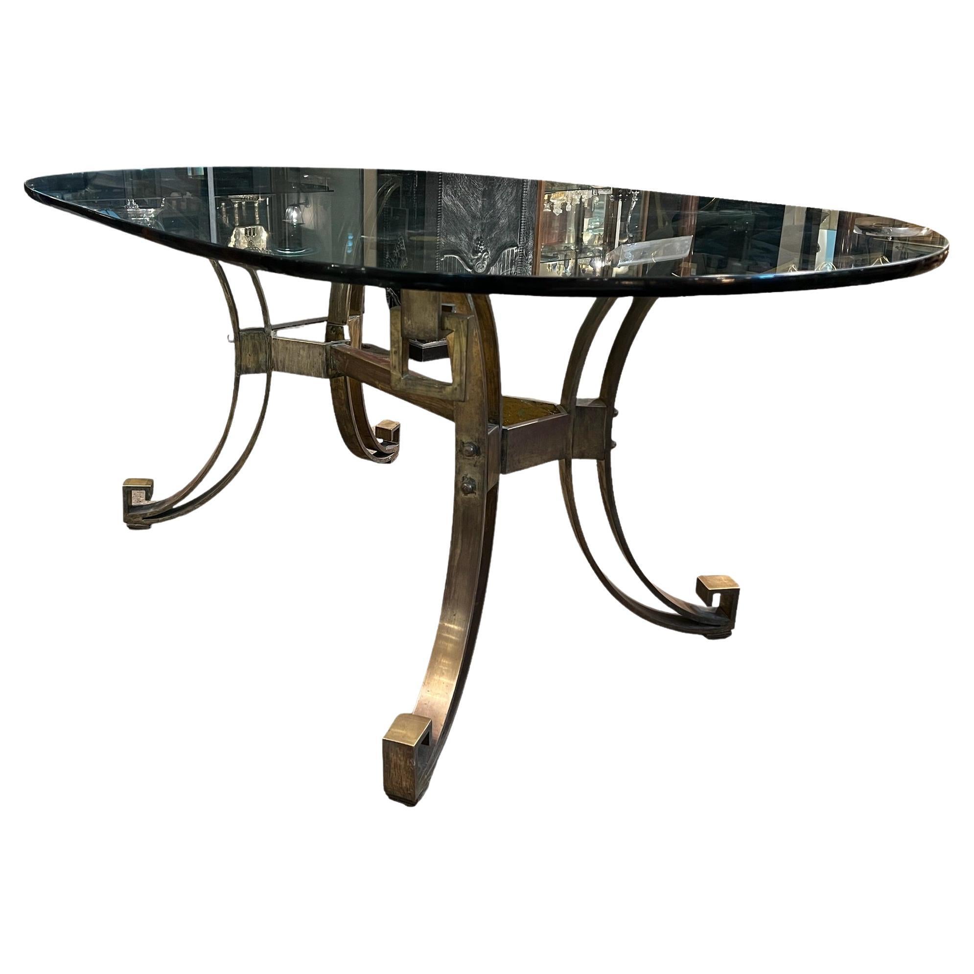 Art Deco Table 1920 in Glass and Bronze '6 People', France For Sale