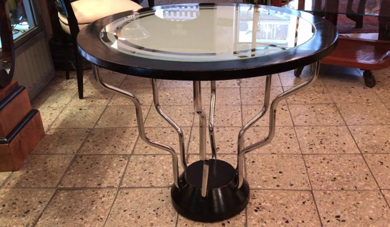 French Art Deco Table,  1930, in Wood and Chrome For Sale