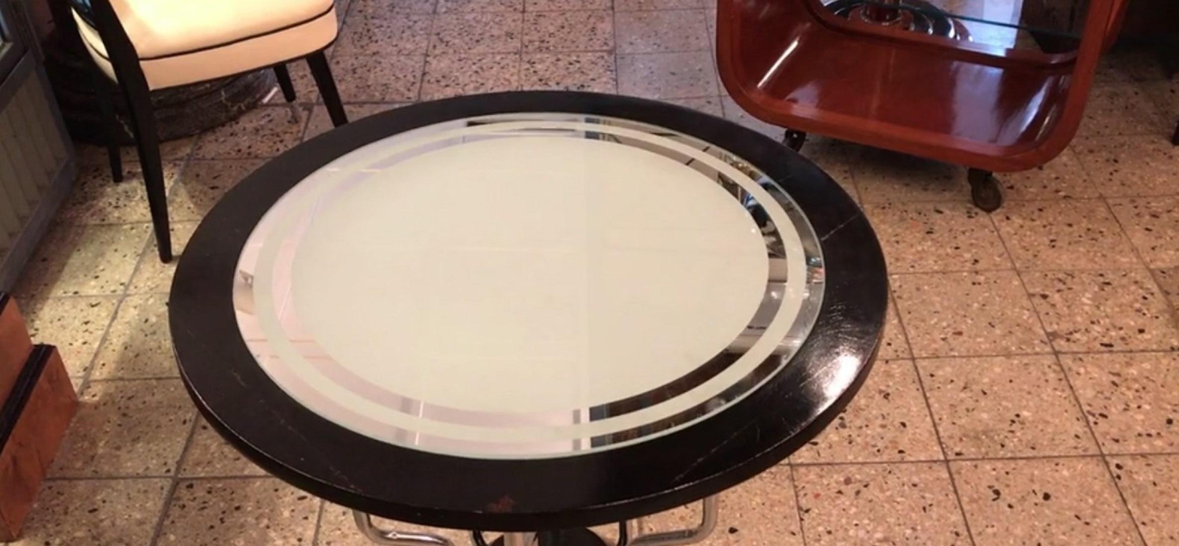 Mid-20th Century Art Deco Table,  1930, in Wood and Chrome For Sale