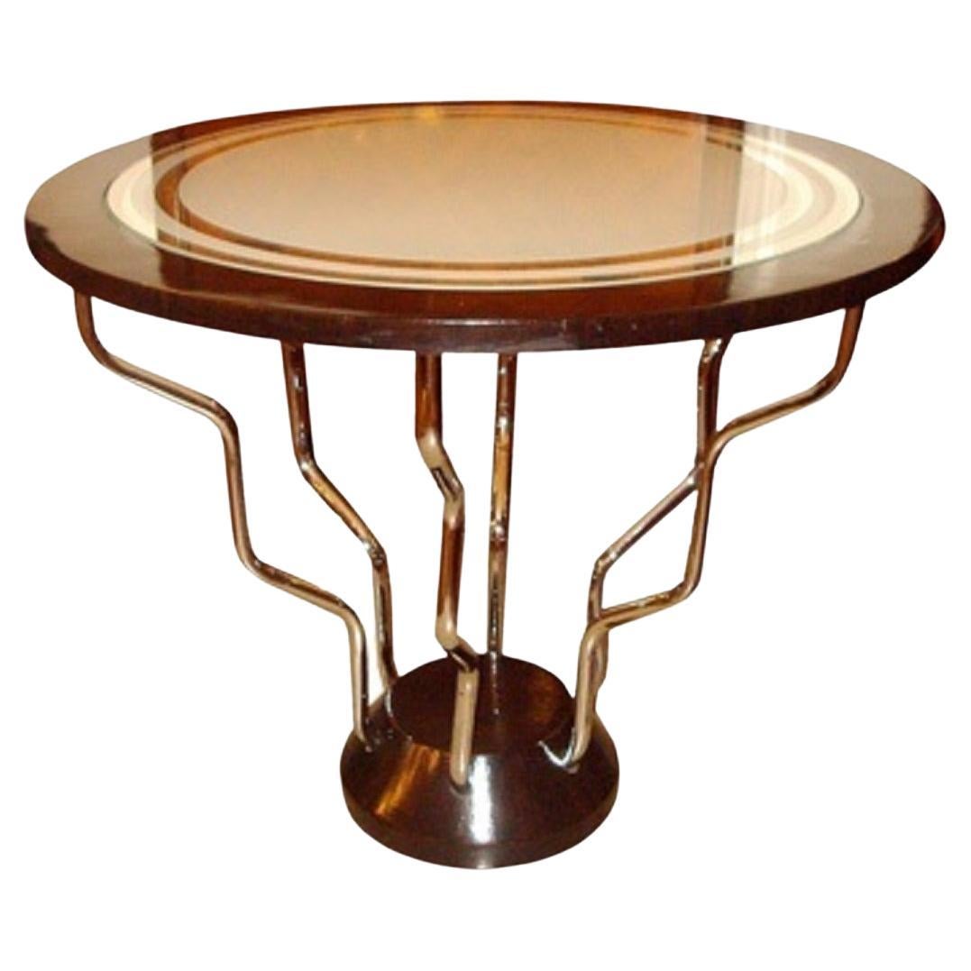 Art-déco-Tisch,  1930, aus Holz und Chrom
