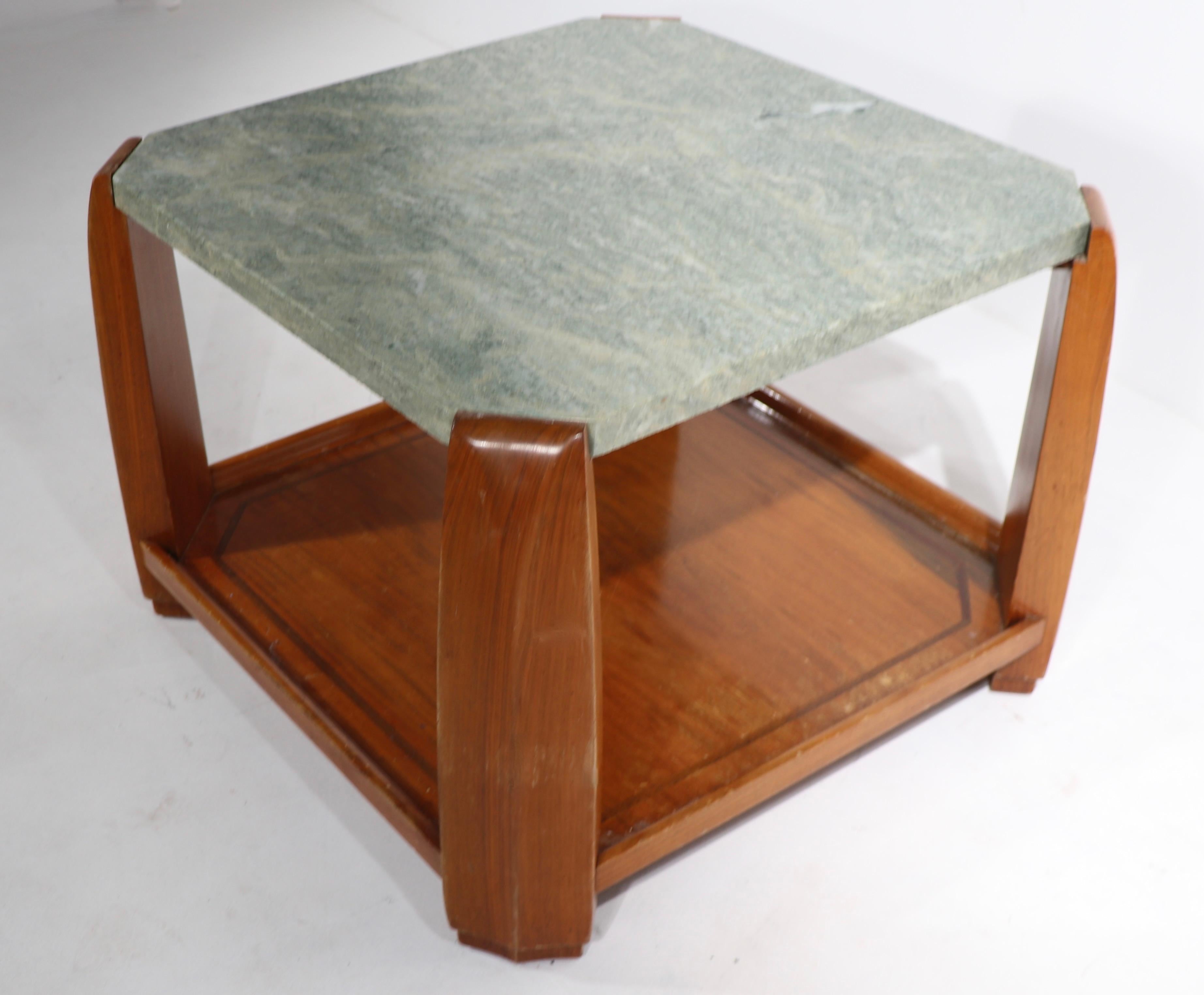 Art Deco period marble top table, with wood base. Continental, in origin - probably German, or possibly French, design after Dufrene. The table is in good, original, estate condition, showing expected cosmetic wear, normal and consistent with age.
