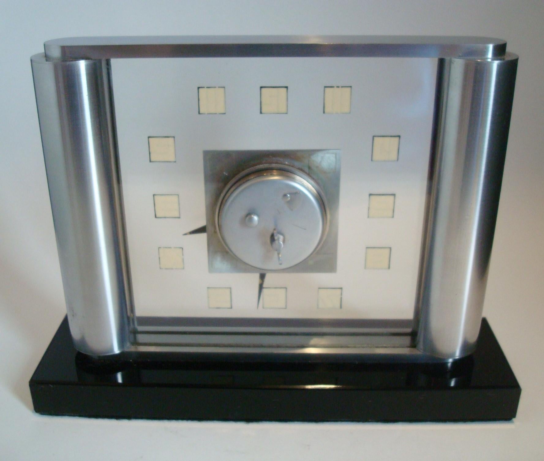 Metal Art Deco Table Clock by Jaeger-LeCoultre Ghiso, Rare, 1930s For Sale