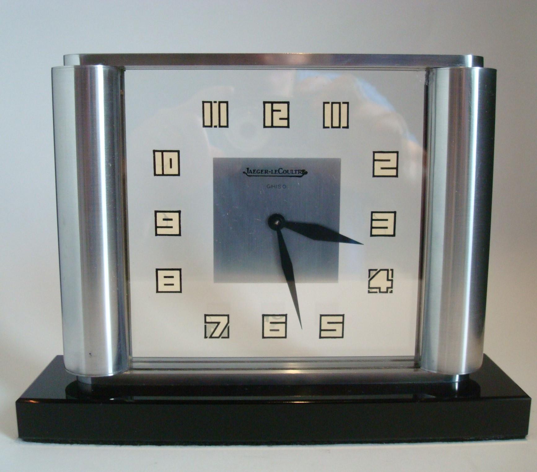 Suisse Horloge de table Art Déco par Jaeger-LeCoultre Ghiso, rare, années 1930 en vente