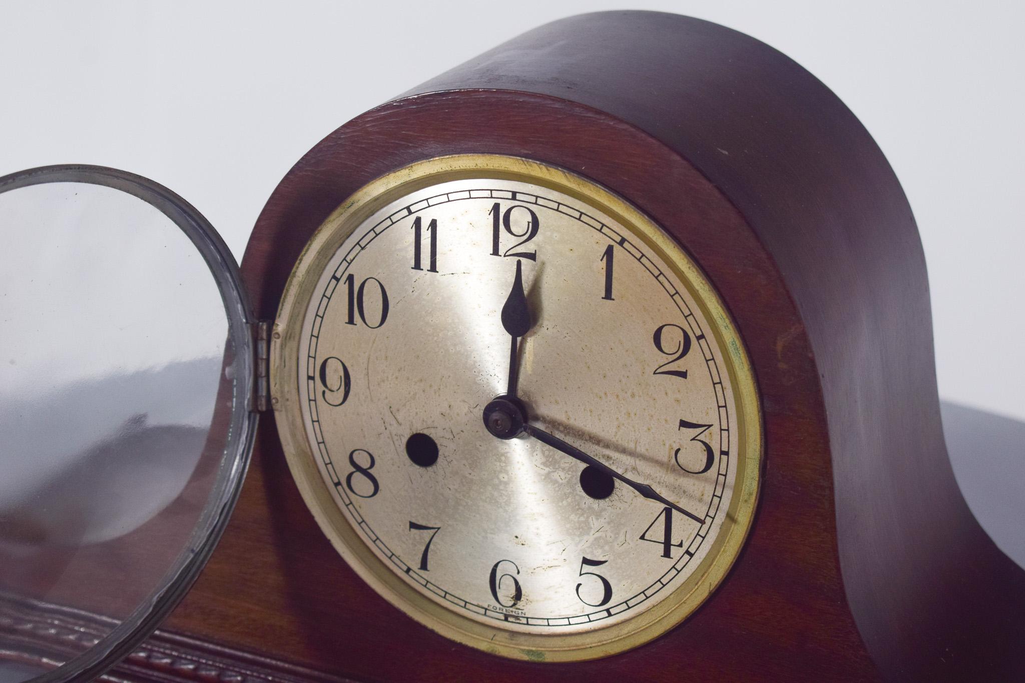 Art Deco Table Clock, Dark Wood Frame For Sale 1