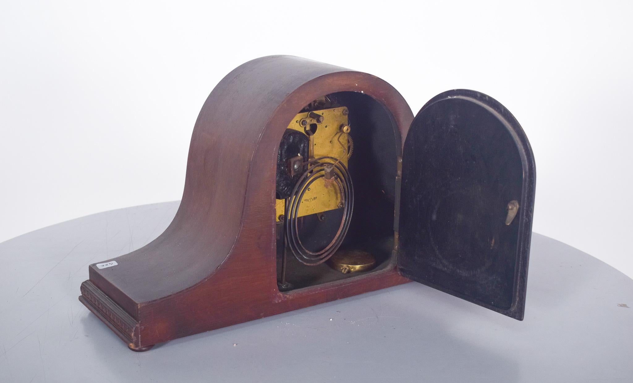 Art Deco Table Clock, Dark Wood Frame For Sale 2