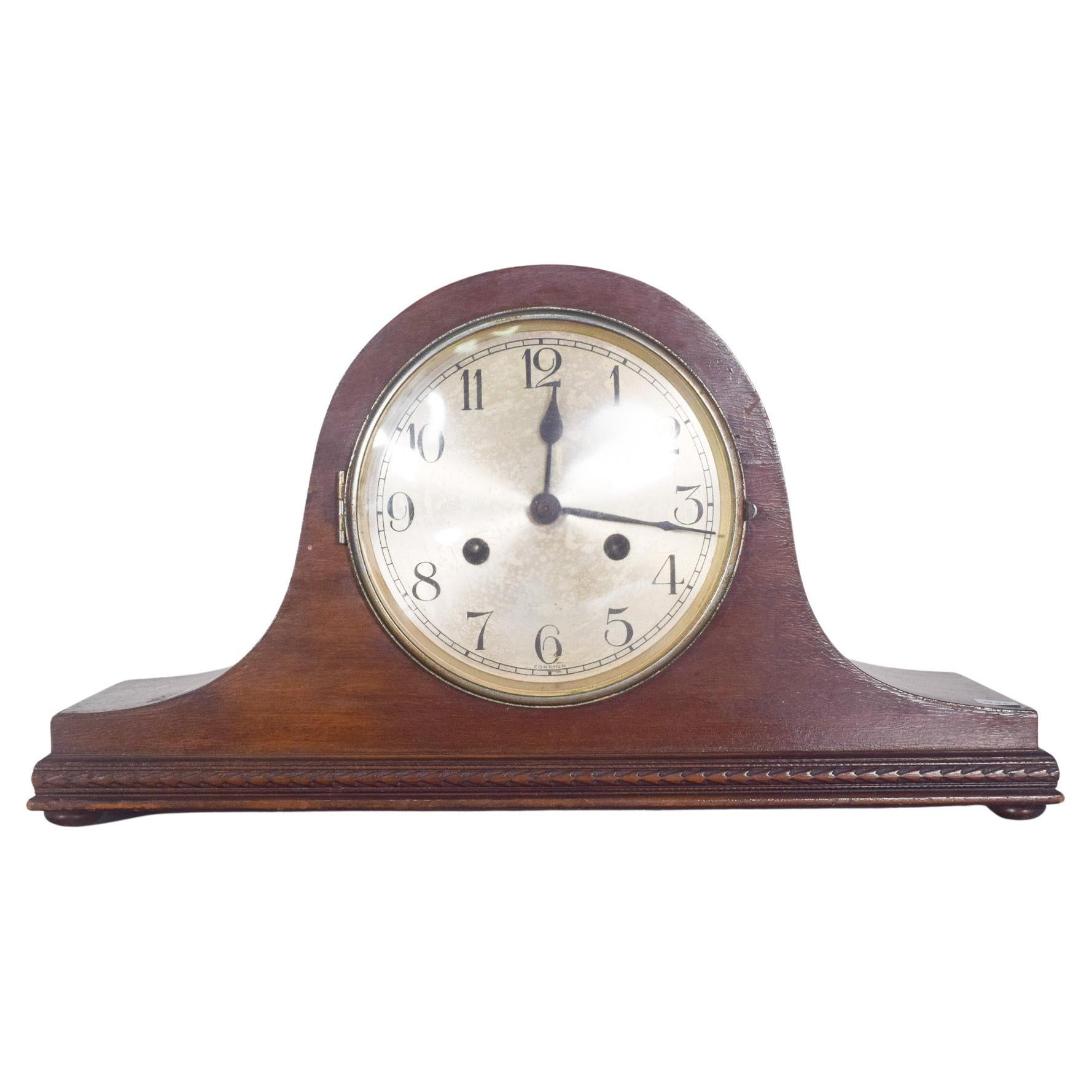 Art Deco Table Clock, Dark Wood Frame