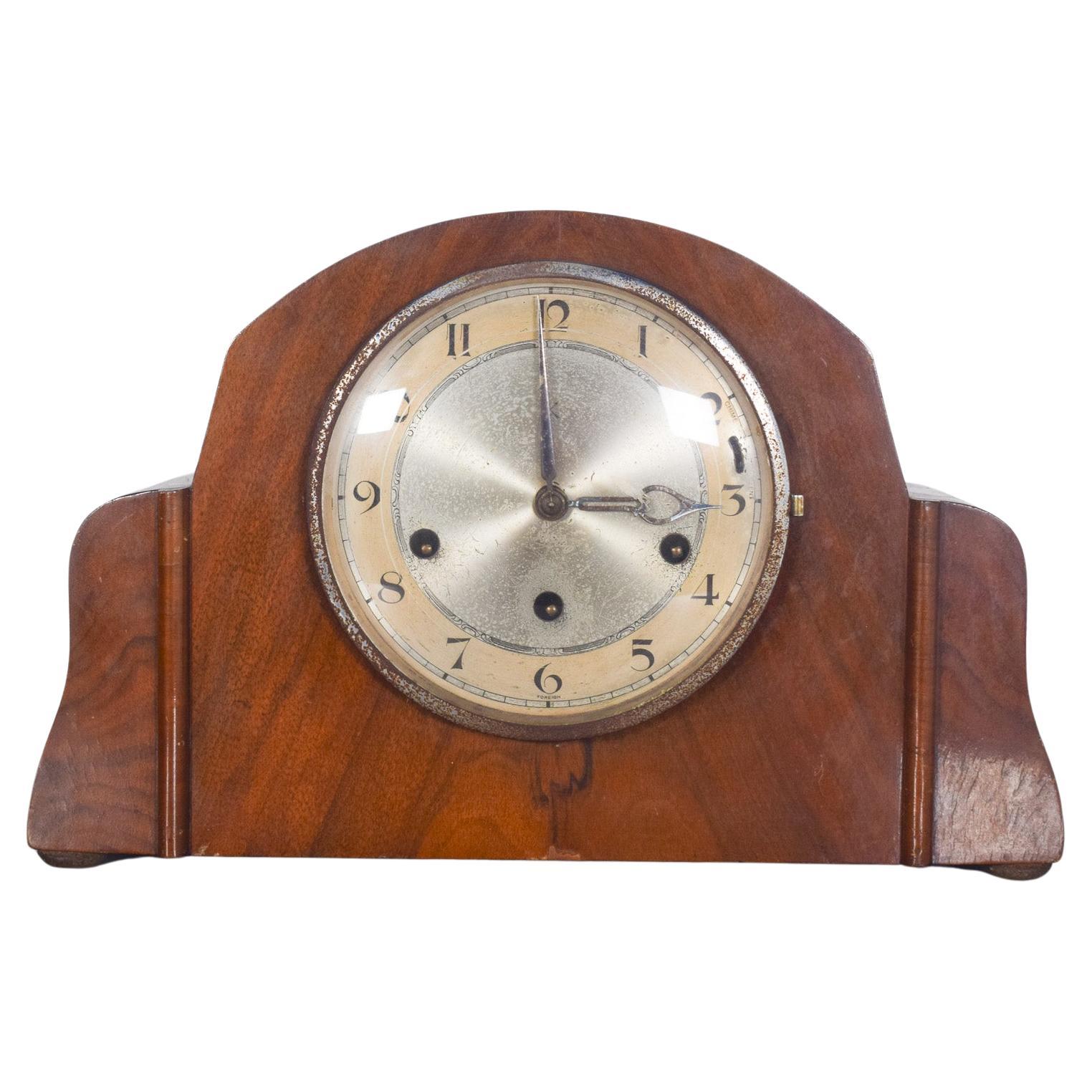 Art Deco Table Clock Light Wood Frame