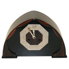 Art Deco Table Clock, Macassar, Lacquer, Nickel, Netherlands circa 1925