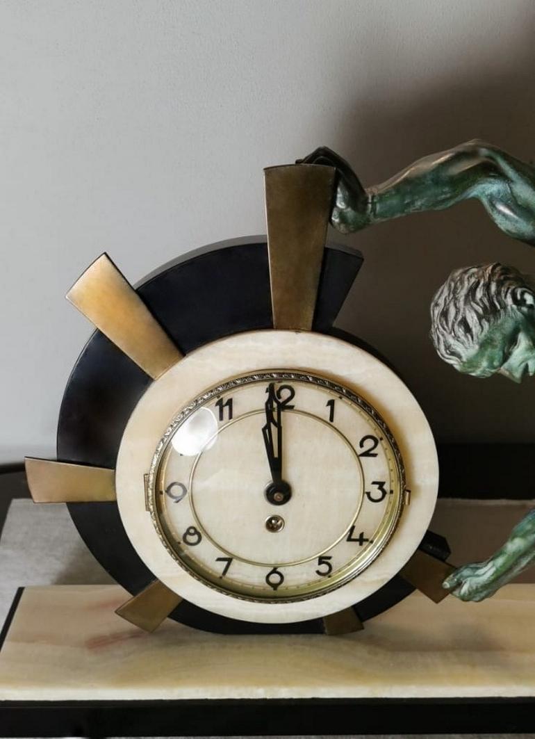 Art Deco Table Clock with Huge Bronze Statue, France 10