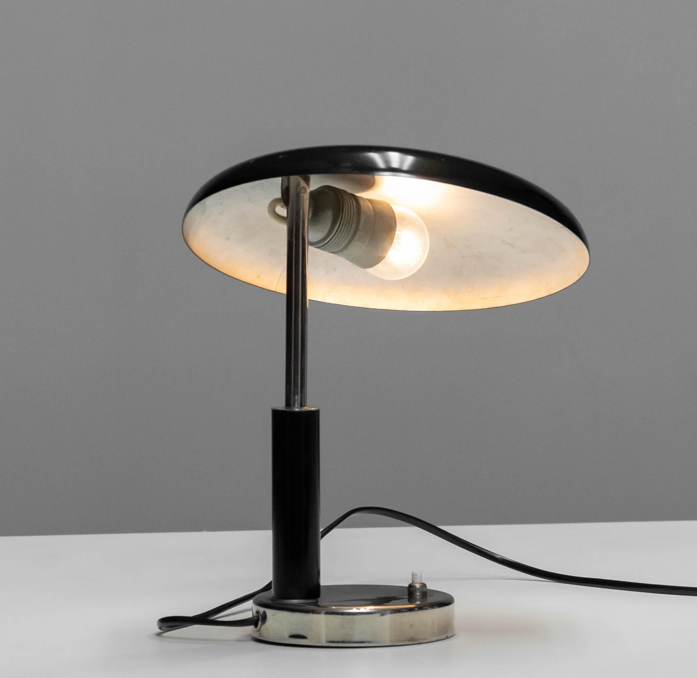 Art Deco Table / Desk Lamp with Fixed Tilted Black Lacquered Shade 1930s For Sale 2