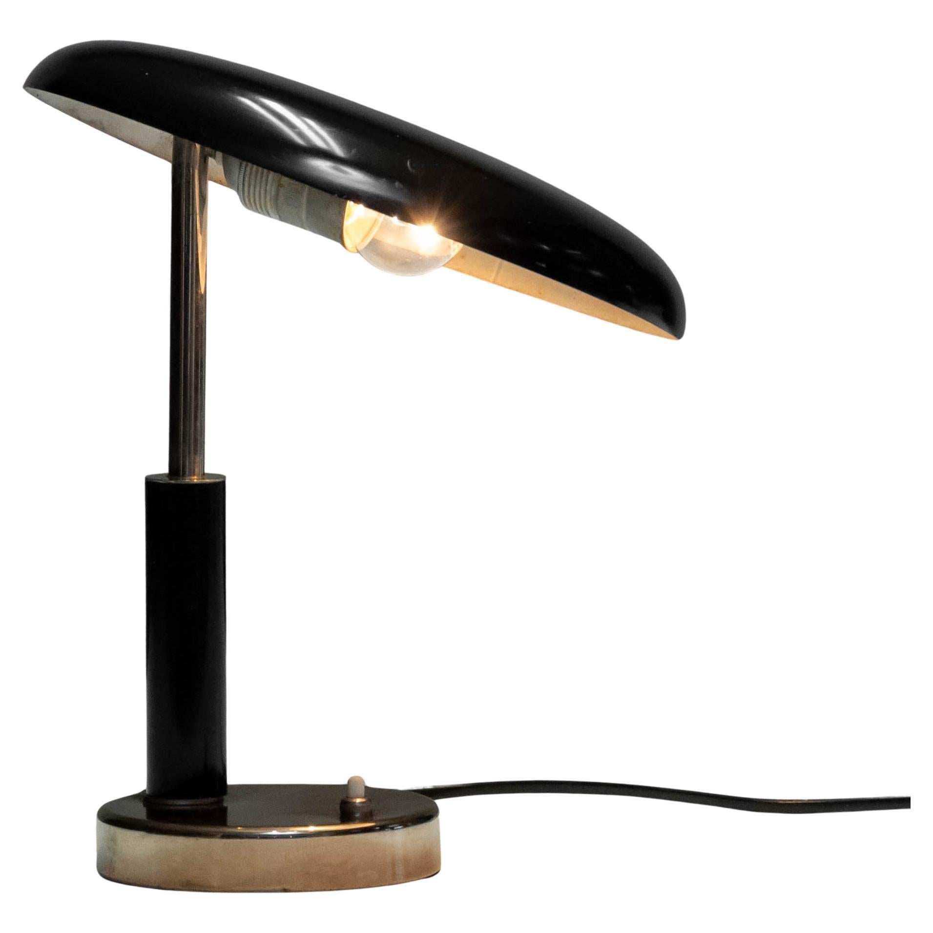 Art Deco Table / Desk Lamp with Fixed Tilted Black Lacquered Shade 1930s