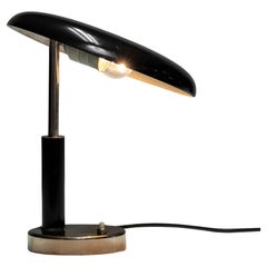 Art Deco Table / Desk Lamp with Fixed Tilted Black Lacquered Shade 1930s