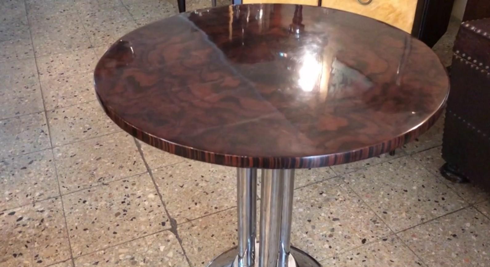 French Art Deco Table, France, 1930, in Wood and Chrome For Sale