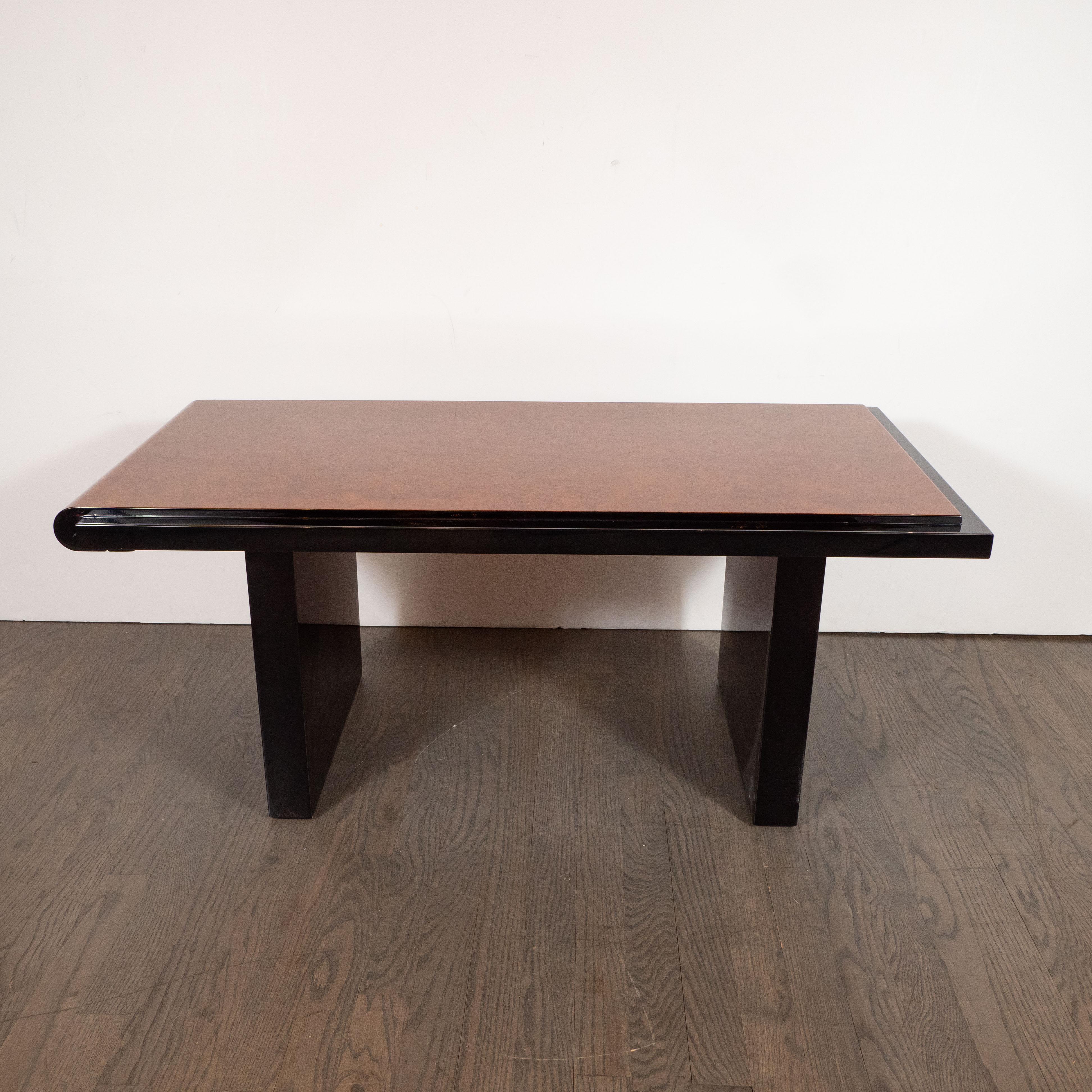 Art Deco Table in Carpathian Elm & Black Lacquer by Donald Deskey for Widdicomb In Excellent Condition In New York, NY