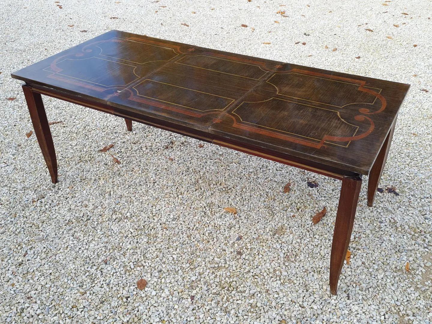 French Art Deco Table in Neoclassical Style circa 1940, Original Marquetry For Sale