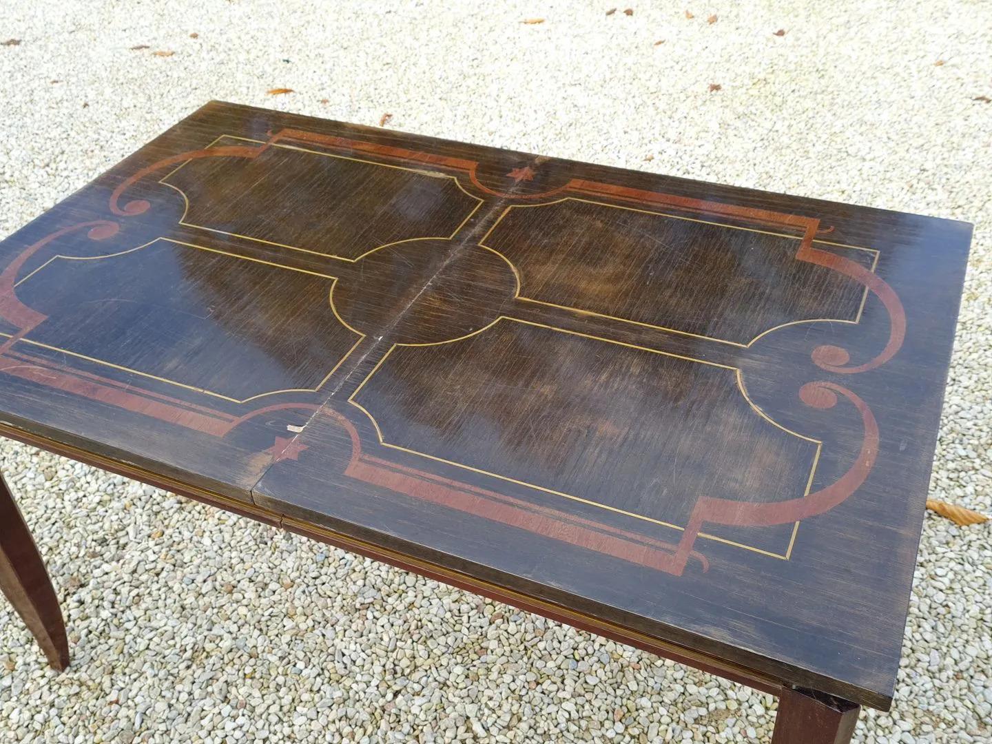 Mid-20th Century Art Deco Table in Neoclassical Style circa 1940, Original Marquetry For Sale